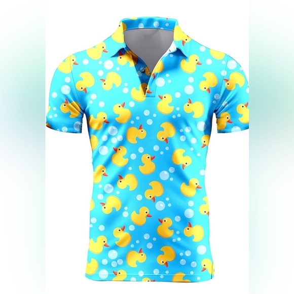 None Other - NWOT Men’s Blue Duck Print Polo Shirt Size Medium